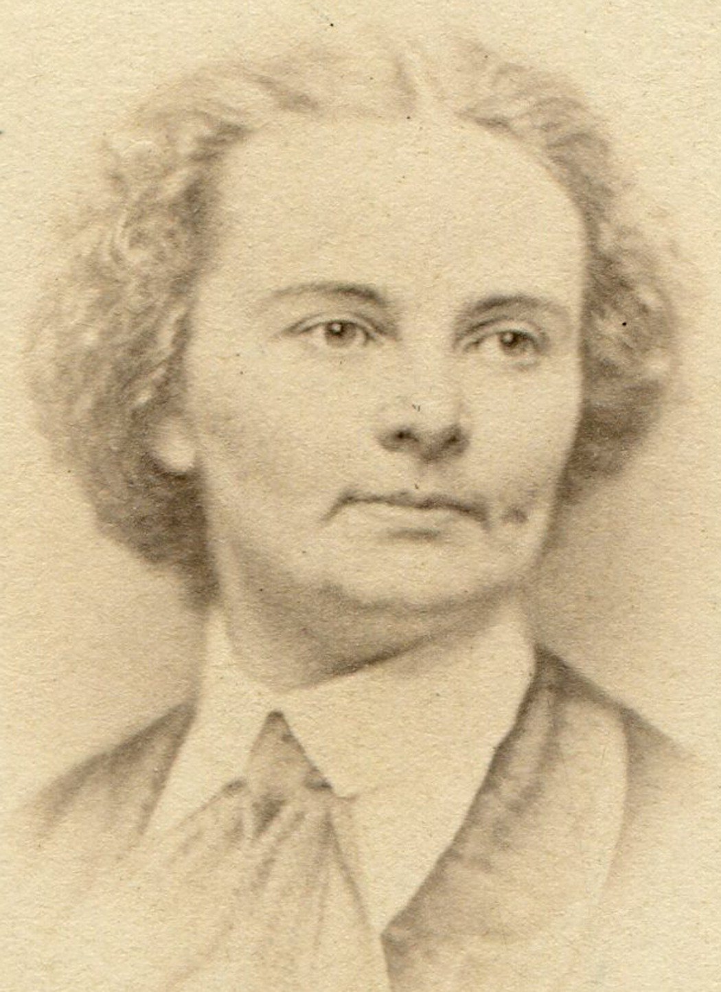 Woman With Short Curly Hair Tie Under Collar Cdv By Brady